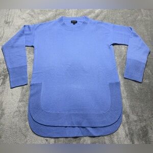 J Crew 100% Cashmere Tunic Sweater Womens S Blue Ribbed Round Hem